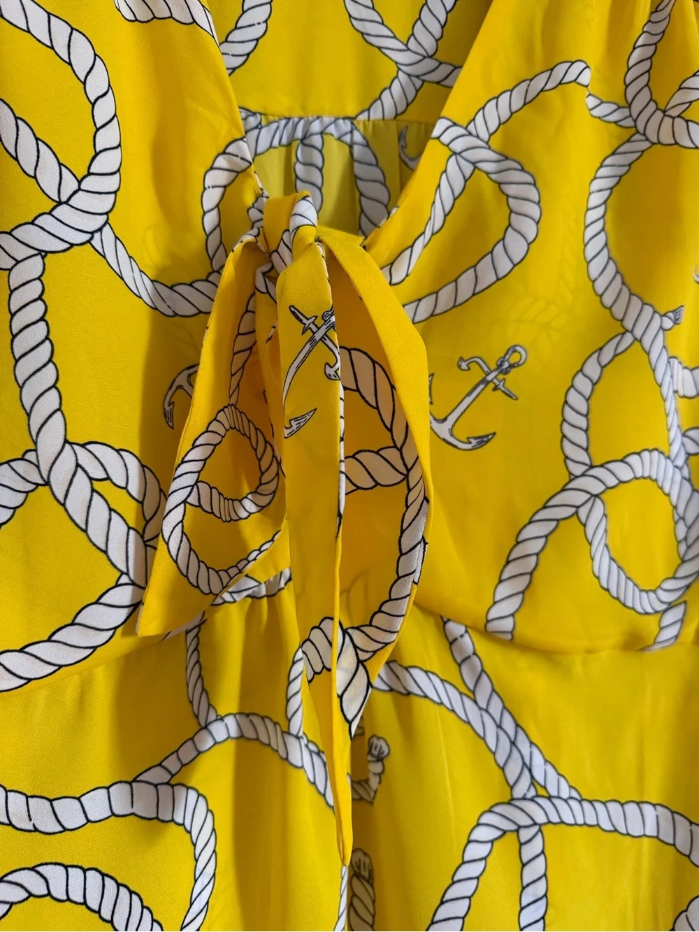 CAbi Yellow Nautical Rope Tie-Front Blouse Size L - Picture 3 of 7